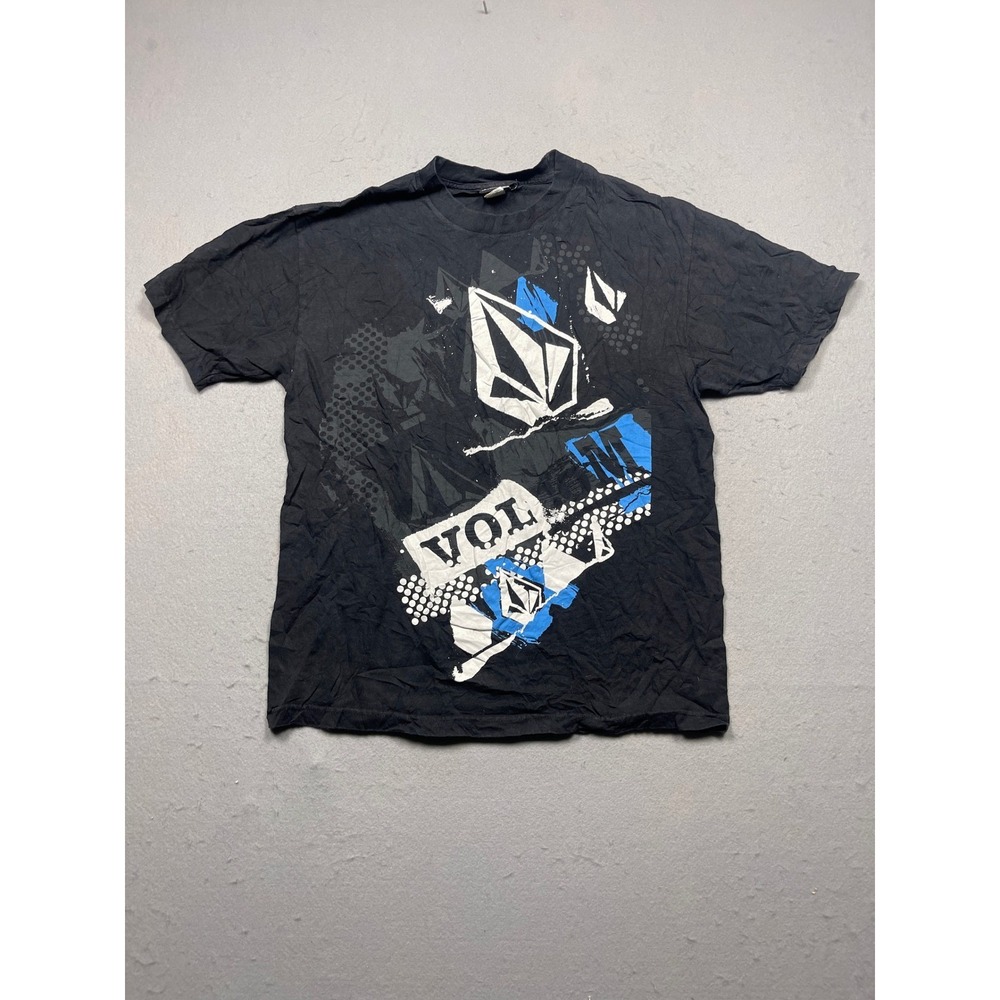 Volcom Graphic T-Shirt Mens Large Black Blue White Cotton Skate Excellent